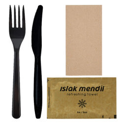 4'lü Siyah Lüks Yemek İkram Seti - Özalp Ambalaj