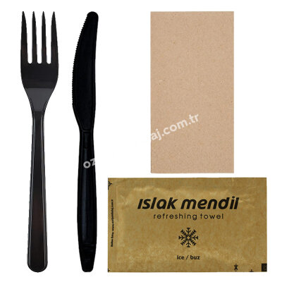 4'lü Siyah Lüks Yemek İkram Seti - 1