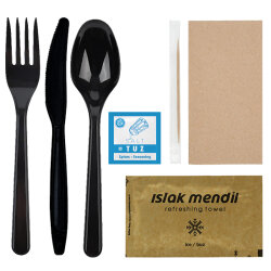 7'li Siyah Lüks Yemek İkram Seti - Özalp Ambalaj