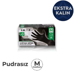Ekstra Kalın Pudrasız Siyah Nitril Eldiven Medium(Orta) - Haspet