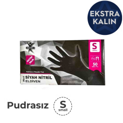 Ekstra Kalın Pudrasız Siyah Nitril Eldiven Small (Küçük) - Haspet