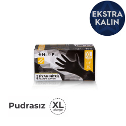 Ekstra Kalın Pudrasız Siyah Nitril Eldiven X-Large(Ekstra Büyük) - Haspet