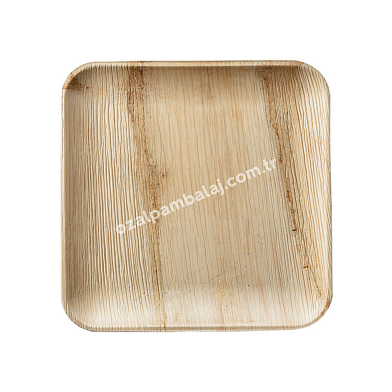 Kare 17,5x17,5 cm Kullan At Tahta Palmiye Yaprağı Tabak