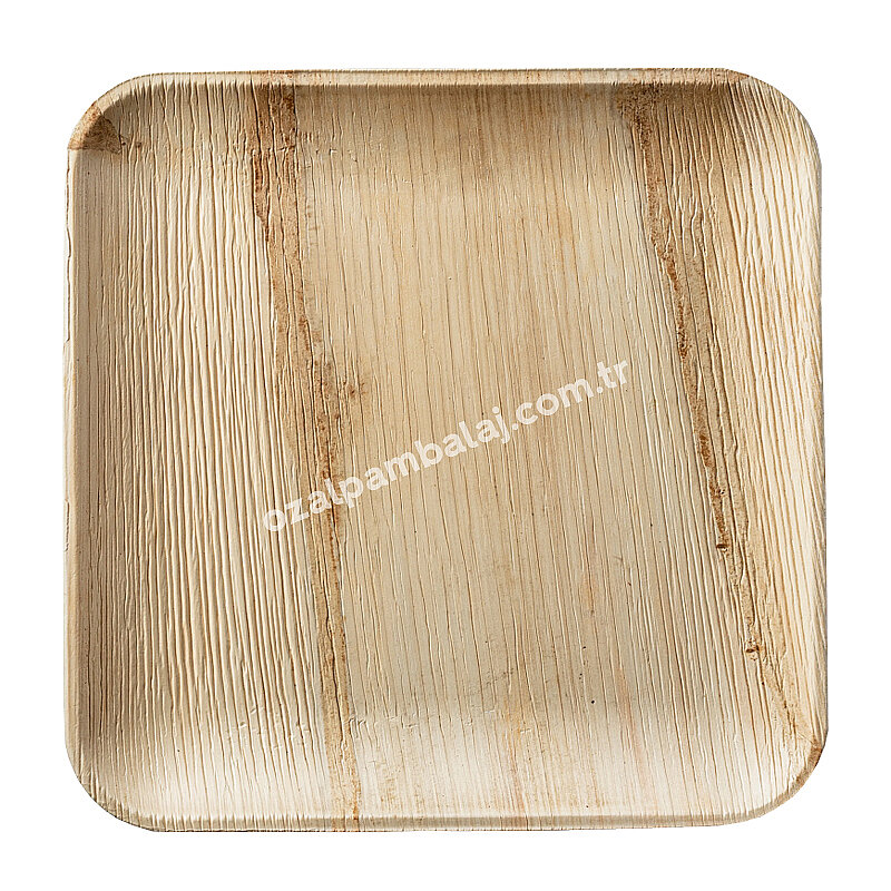 Kare 20x20 cm Kullan At Tahta Palmiye Yaprağı Tabak