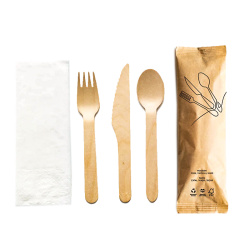 Kraft Ambalajlı Tahta Çatal Bıçak Kaşık Peçete Seti - Özalp Ambalaj