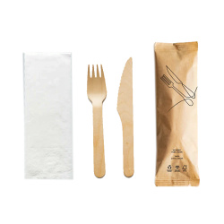 Kraft Ambalajlı Tahta Çatal Bıçak Peçete Seti - Özalp Ambalaj