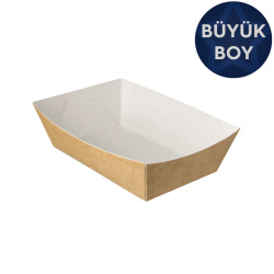 Kraft Karton Kayık Tabak (Karton Tava) 9x14x5 cm (Büyük Boy) - Özalp Ambalaj