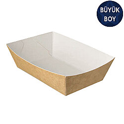 Kraft Karton Kayık Tabak (Karton Tava) 9x14x5 cm (Büyük Boy) - Özalp Ambalaj