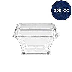 Kristal Plastik Kare Sütlü Tatlı Kasesi (Kapaklı) 250 cc - Özalp Ambalaj