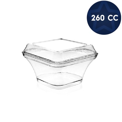 Kristal Plastik Kare Tatlı Kasesi (Kapaklı) 260 cc - 1