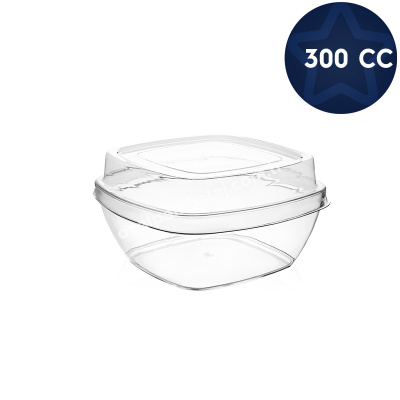 Kristal Plastik Kare Tatlı Kasesi (Bombe Kapaklı)300 cc - 1