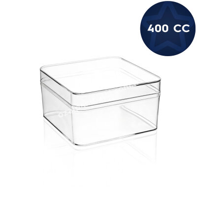 Kristal Plastik Kare Tatlı ve Gıda Kutusu (Kapaklı) 400 cc - 1