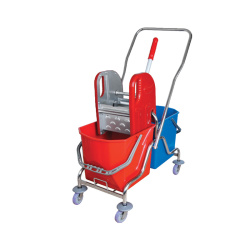 Metal (Krom) Gövde Temizlik Arabası Seti Çift Kovalı (Çelik Presli) - Wsp