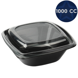 Plastik Kare Salata Kasesi Seti Siyah 1000 cc - 1