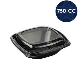 Plastik Kare Salata Kasesi Seti Siyah 750 cc - 1