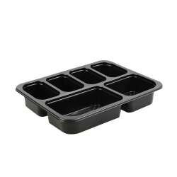 Plastik Kullan At Kahvaltı Kabı Siyah 6 Bölmeli PP - Limera