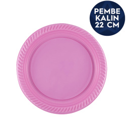 Plastik Parti Servis Tabağı (Kalın) 22 cm Pembe - Özalp Ambalaj