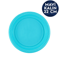 Plastik Parti Servis Tabağı (Kalın) 22 cm Mavi - Özalp Ambalaj