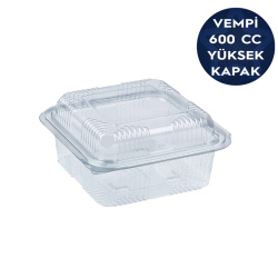 Sızdırmaz Gıda Kabı Kare Yüksek Kapak 600 cc (17,6 gr) - Vempi
