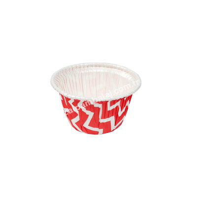 Sufle Muffin (Mini Kek) Kabı Kırmızı Zikzak - 1