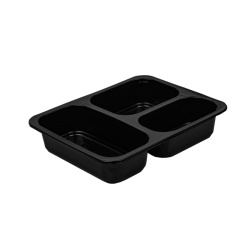 Üst Film Yapıştırmalı 3 Bölme PP Siyah Yemek Kabı - Limera